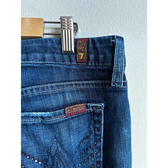7 FOR ALL MANKIND "A" Pocket Dark Wash Rhinestone Embellished Jeans Size 29 - Picture 8 of 10